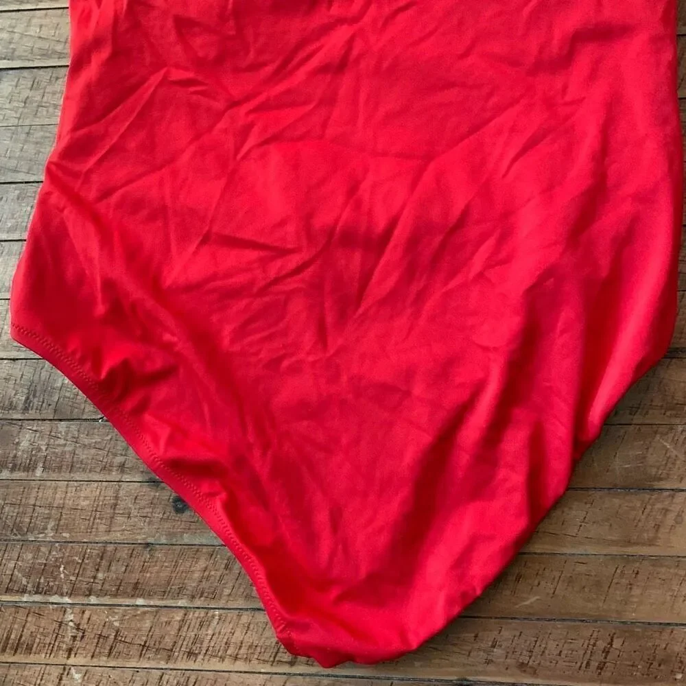 J Crew cherry red ruched halter 14 one piece swimsuit